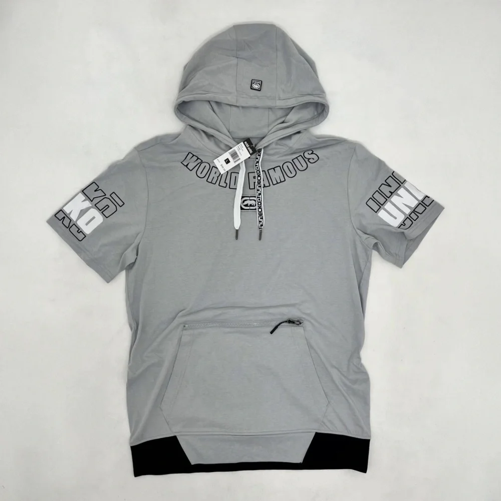Ecko Unltd Mens Large Pullover Hoodie Gray Short Sleeve Kangaroo Pocket NWT - Picture 1 of 14